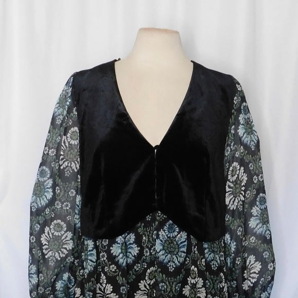 ZARA Velvet Vest Metallic Floral Print Dress Retro Ruffle Chic 8778/242 Large - Picture 4 of 16